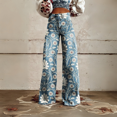 Anna – Kwieciste Retro Jeansy na Wiosnę z Charakterem